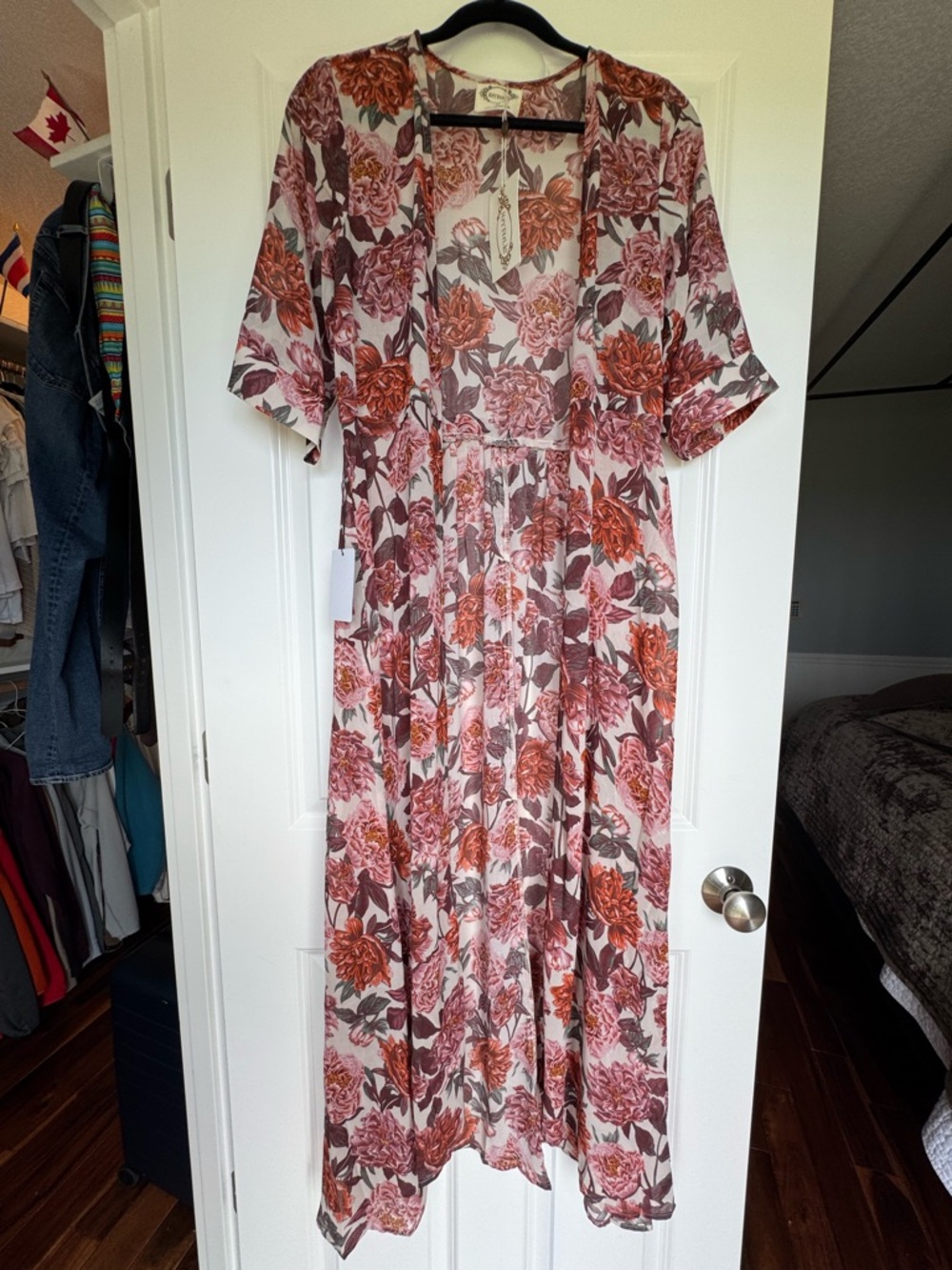 Joyfolie Floral Maxi Duster in Rust, Mauve & Brown